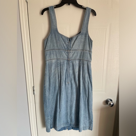 Rebecca Taylor Blue Denim Button Front Dress XL 90s Revival Cutout Waist Midi - Picture 6 of 14